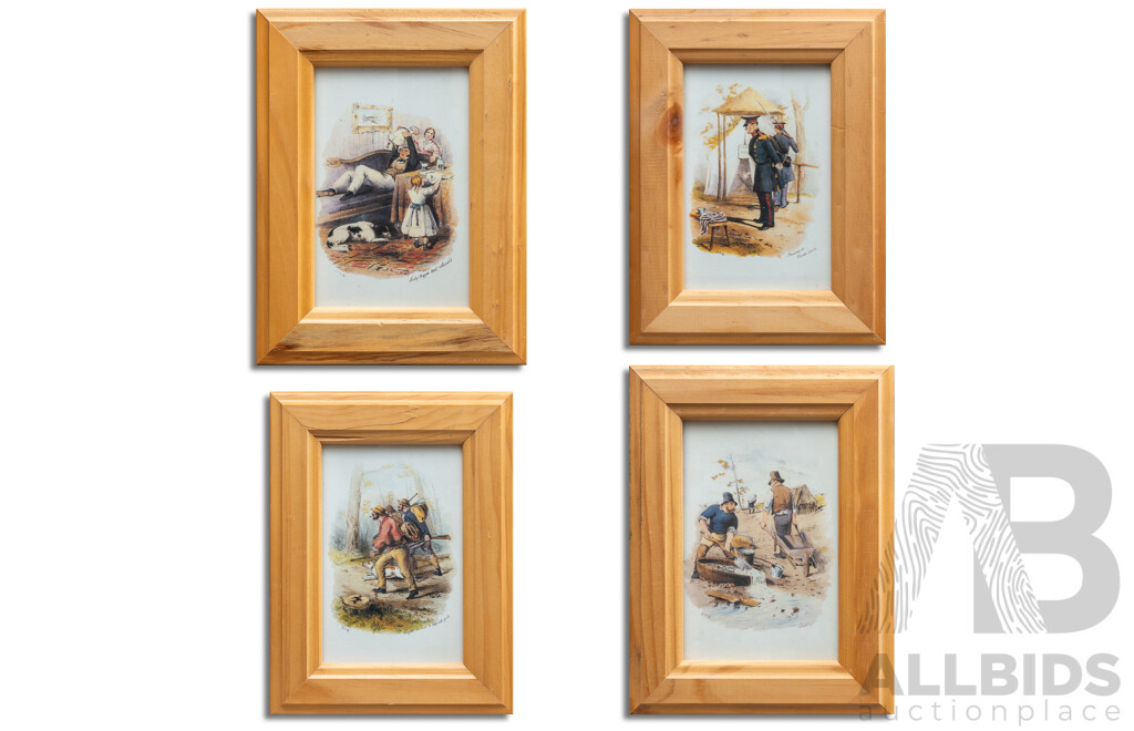 Samuel Thomas Gill (British-Born Australian, 1818-1880), Lucky DIgger That Returned, Digger en Route to Deposit Gold & 2 More, Collection of Four Reproduction Prints, 21 x 16 cm (frames) (4)