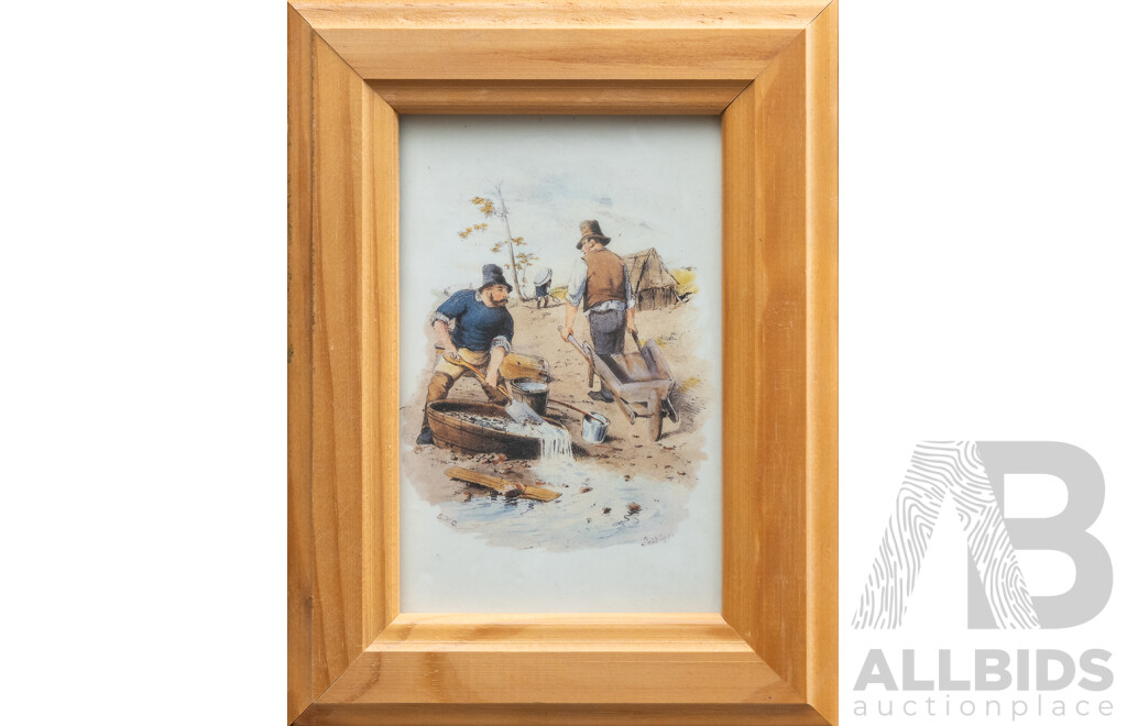 Samuel Thomas Gill (British-Born Australian, 1818-1880), Lucky DIgger That Returned, Digger en Route to Deposit Gold & 2 More, Collection of Four Reproduction Prints, 21 x 16 cm (frames) (4)