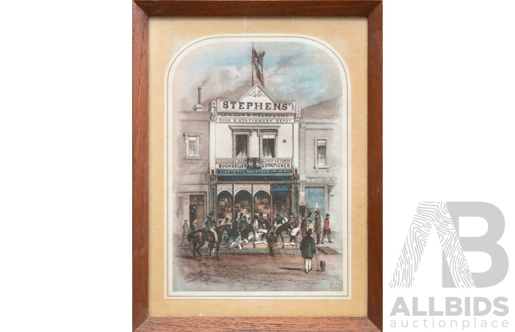 Samuel Calvert (19/20th Century, British,1828-1913), Ballarat, Corner of Lydiard & Sturt Streets (1865), Reproduction From Original Engraving (1965) Alongside Five Others, 17 x 26 cm (frame) (6)