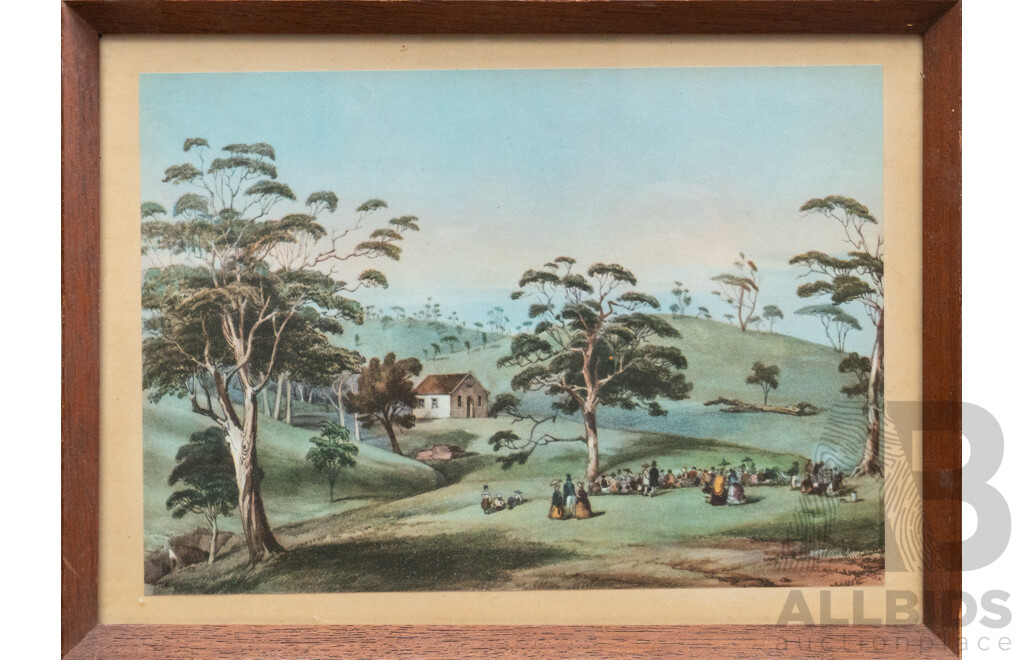 Samuel Calvert (19/20th Century, British,1828-1913), Ballarat, Corner of Lydiard & Sturt Streets (1865), Reproduction From Original Engraving (1965) Alongside Five Others, 17 x 26 cm (frame) (6)