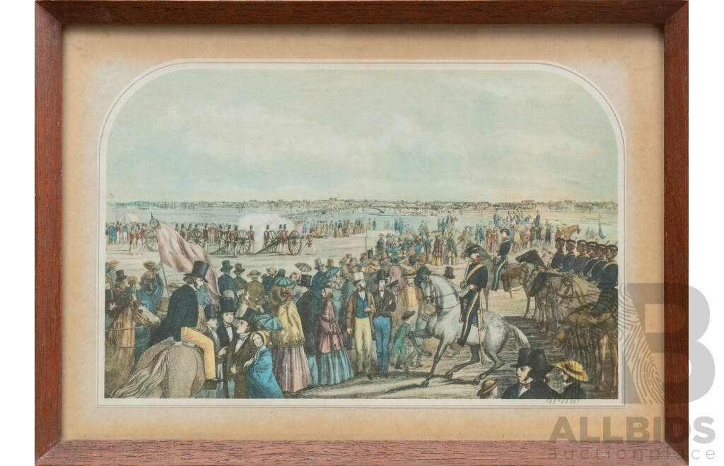 Samuel Calvert (19/20th Century, British,1828-1913), Ballarat, Corner of Lydiard & Sturt Streets (1865), Reproduction From Original Engraving (1965) Alongside Five Others, 17 x 26 cm (frame) (6)