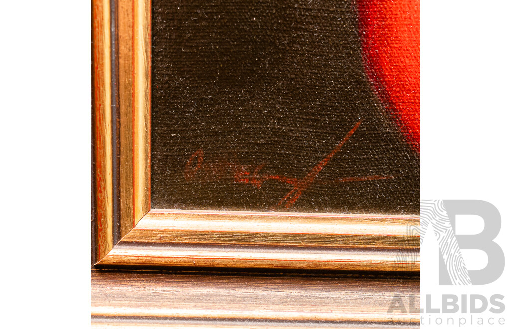 Ortega, (20th Century, Possibly Philipino), Still LIfe - Vase with Apple & Vase with Orange, Lovely Pair of Vintage Oil on Canvas Board, 38 x 31 cm (frame) (2)