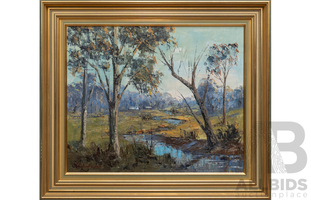 J Colin Angus, (20th Century, Australian, 1907-2002), Morning Light, Original Oil on Canvas Board, 66 x 76 cm (frame)