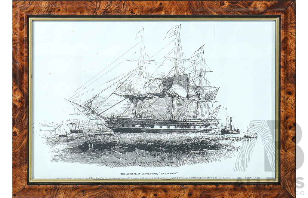 K.V Noorden, (20th Century, Australian), Duntroon House, Original Vintage Ink Drawing, 33 x 40 cm (frame) & the Australian Clipper Ship 'Marco Polo' Print Framed, 24 x 34 cm (frame) (2)