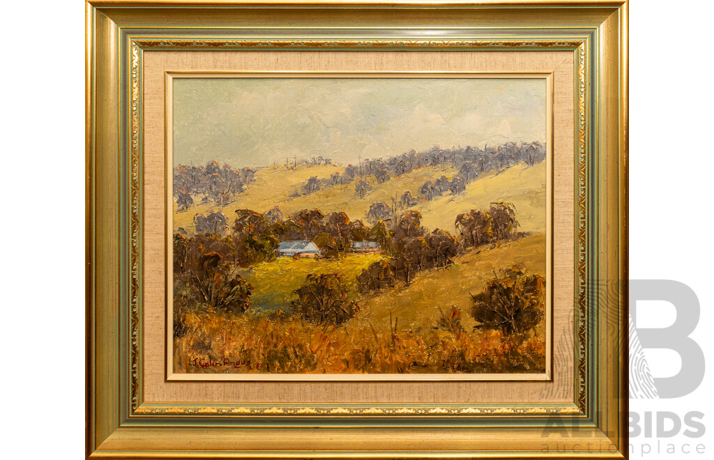 J. Colin Angus, (20th Century, Australian, 1907-2002), Violetown Hills (1982), Original Oil on Canvas Board, 59 x 69 cm (frame)