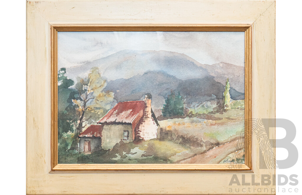H. Lane, (Australian, Date Unknown), MIner's Hut, Wandiligong, Victoria, Original Vintage Watercolour, 36 x 46 cm (frame)