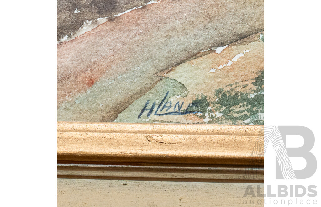 H. Lane, (Australian, Date Unknown), MIner's Hut, Wandiligong, Victoria, Original Vintage Watercolour, 36 x 46 cm (frame)