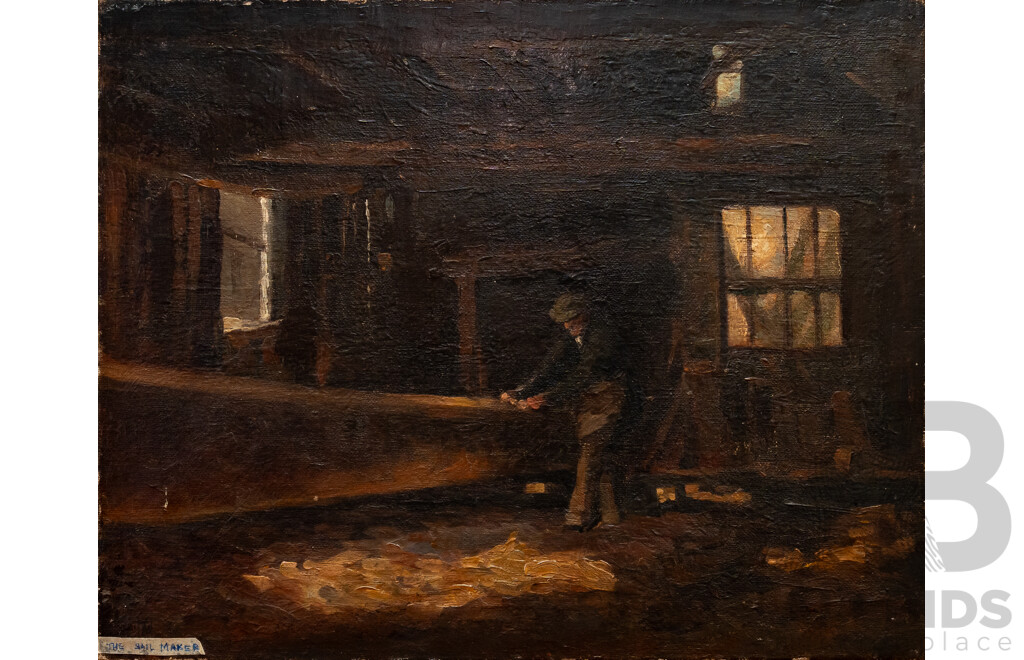 Artist Unknown (19th Century), The Sail Maker, Beautiful Antique Oil on Canvas Cloth, 40 x 51 cm