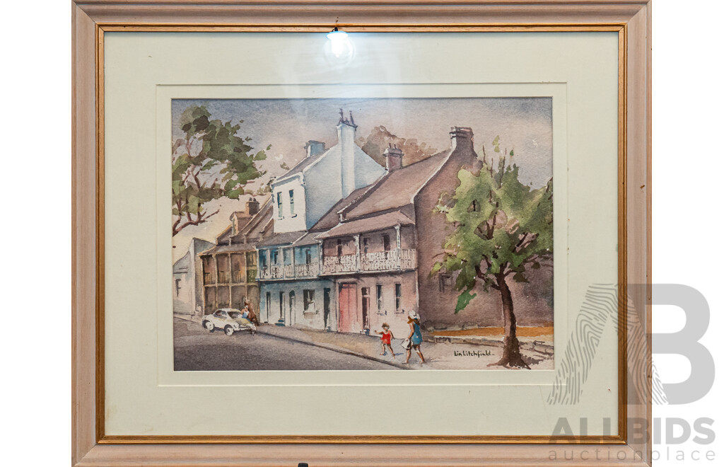 Lin Litchfield, (20th Century, Australian, Active c1960-70s), Terrace -^The Rocks, Sydney, Original Vintage Watercolour, 43 x 53 cm (frame)