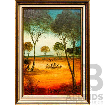 Pro Hart, (20th Century, Australian, 1928-2006), Dinner Time, Oil on Board, 52 x 37 cm (frame)