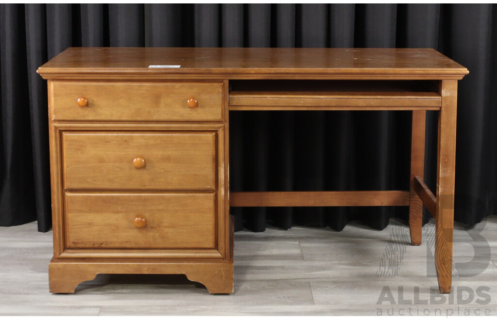 Timber Three Drawer Desk with Keyboard Slide