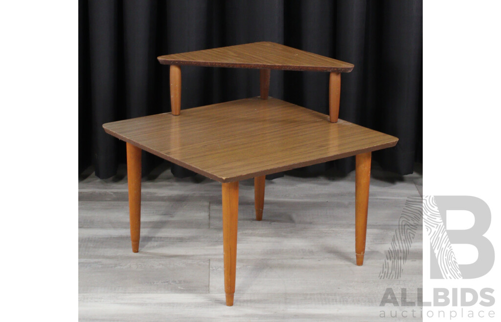Retro Mid Century Style Veneered Two Tier Corner Coffee Table