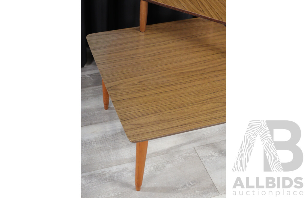 Retro Mid Century Style Veneered Two Tier Corner Coffee Table