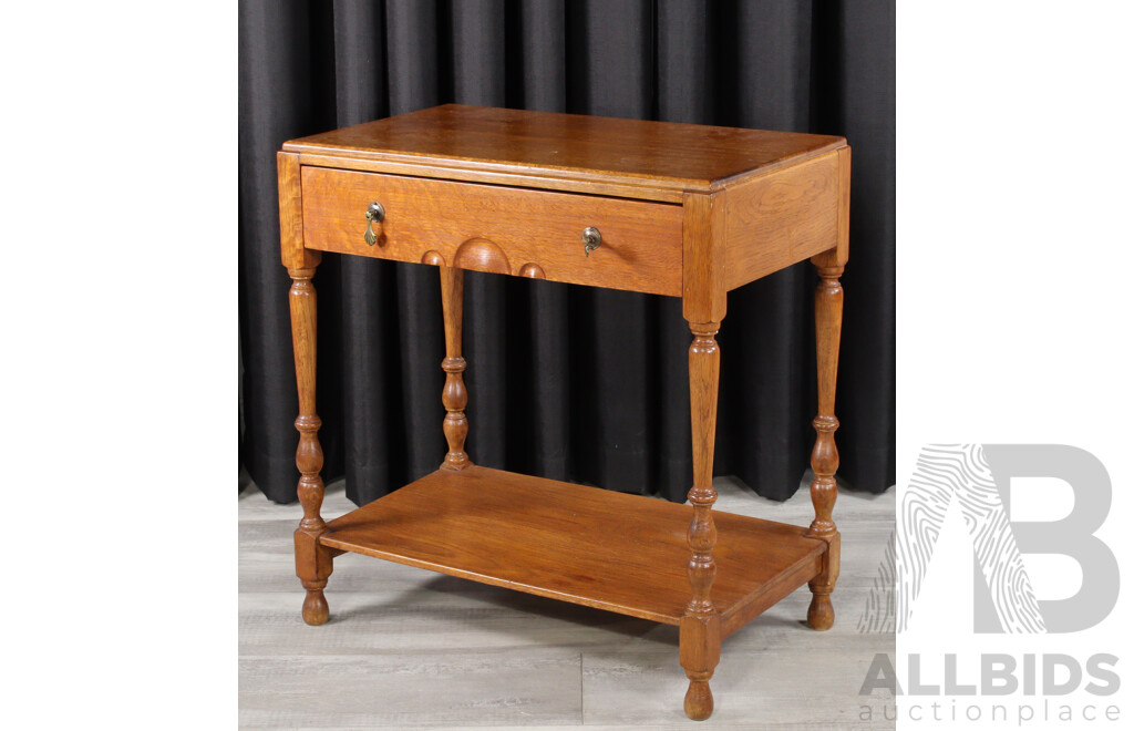 Edwardian Oak Side Table with Single Drawer