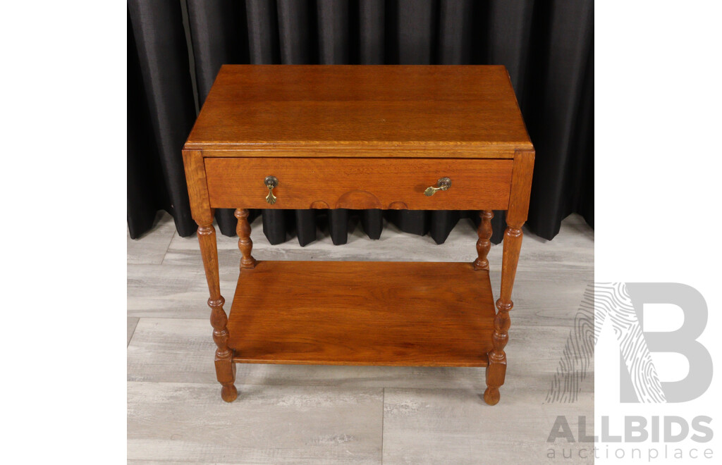 Edwardian Oak Side Table with Single Drawer