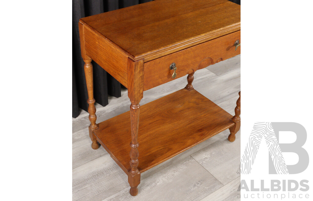 Edwardian Oak Side Table with Single Drawer