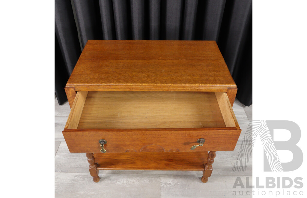 Edwardian Oak Side Table with Single Drawer
