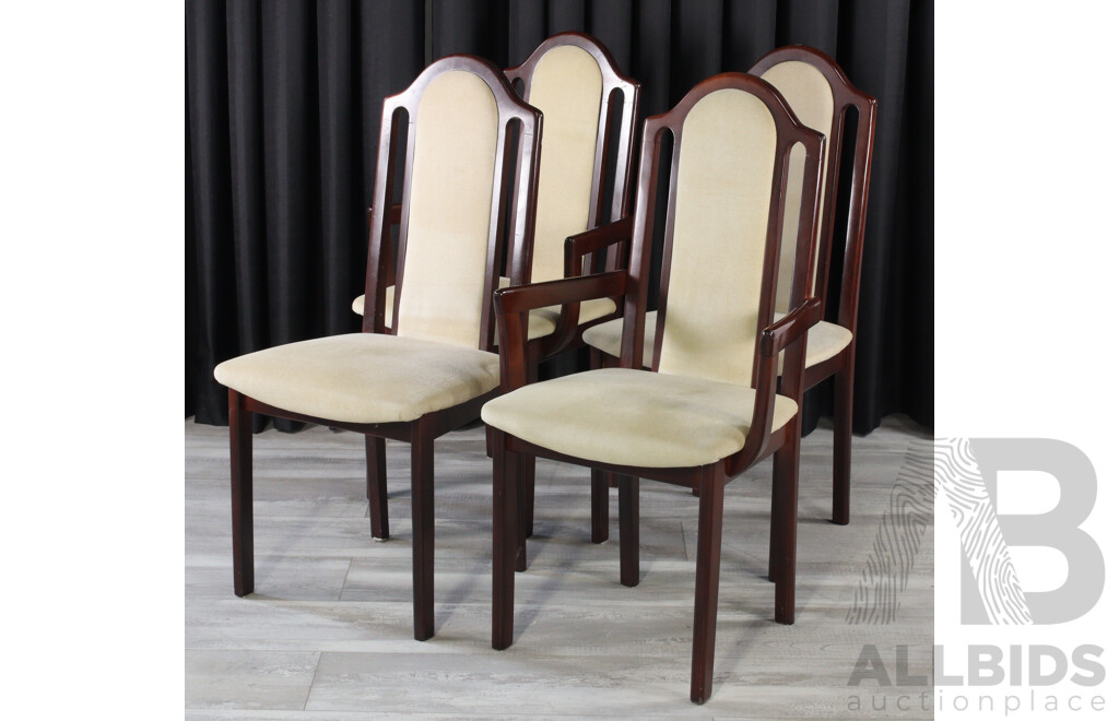 Set of Four Timber Dining Chairs with Upholstered Seats and Back