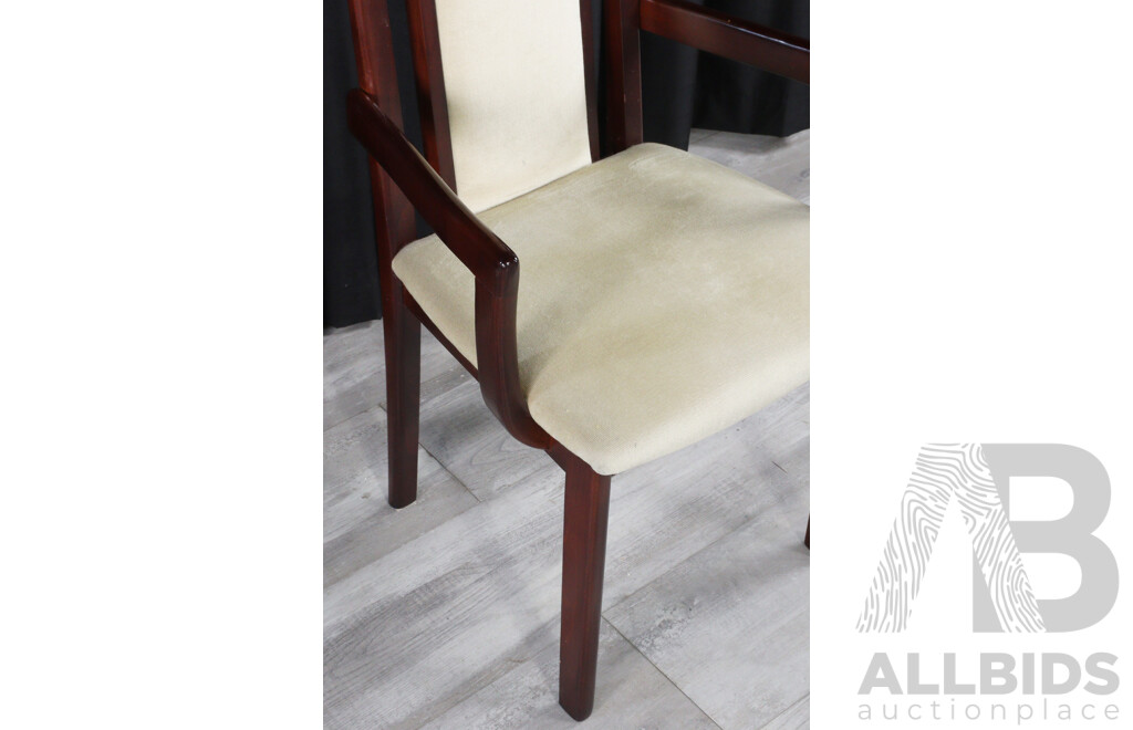 Set of Four Timber Dining Chairs with Upholstered Seats and Back