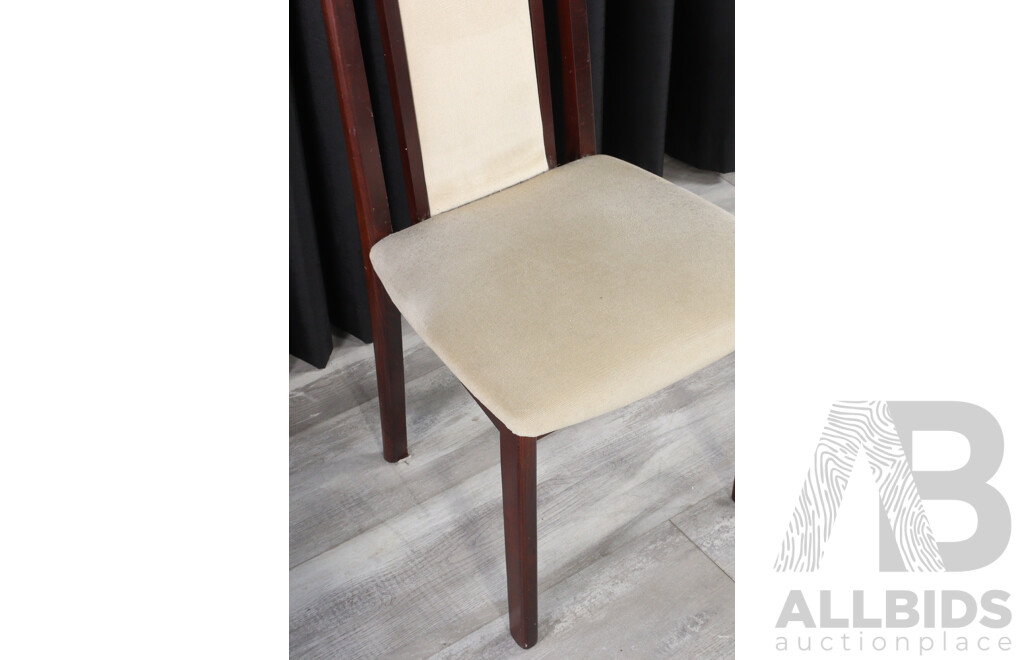 Set of Four Timber Dining Chairs with Upholstered Seats and Back