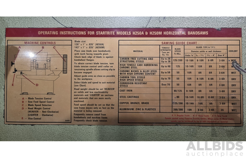 Industrial Startrite Horizontal Bandsaw