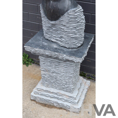 Stylized Female Stone Sculpture on Plinth Base
