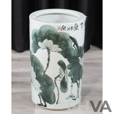 Large Chinese Ceramic Umbrella Stand with Koi Fish Decoration