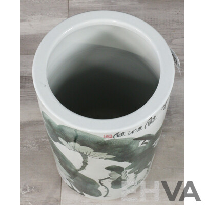 Large Chinese Ceramic Umbrella Stand with Koi Fish Decoration