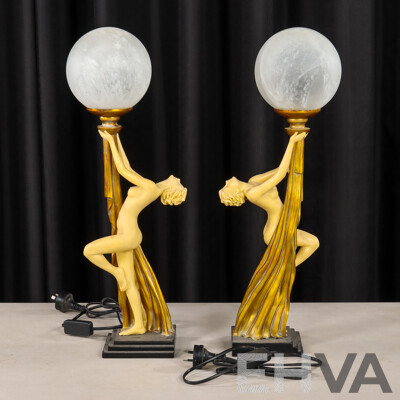 Pair of Composite Art Deco Style Lady Lamps Pair of Composite Art Deco Style Lady Lamps