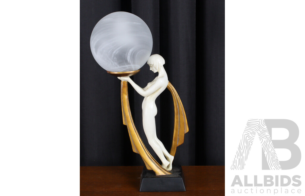 Art Deco Style Composite Figural Table Lamp