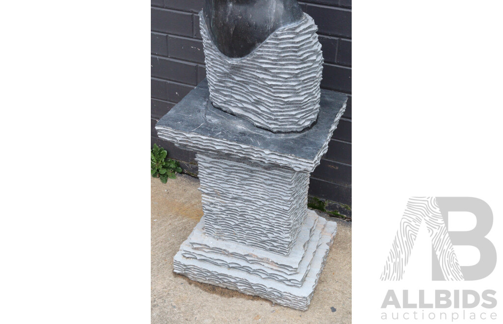 Stylized Female Stone Sculpture on Plinth Base