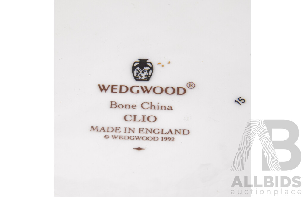 Collection Three Pieces Wedgwood Porcelain in Clio Pattern Comprising Frame, Clock in Original Boxes and Lidded Dish