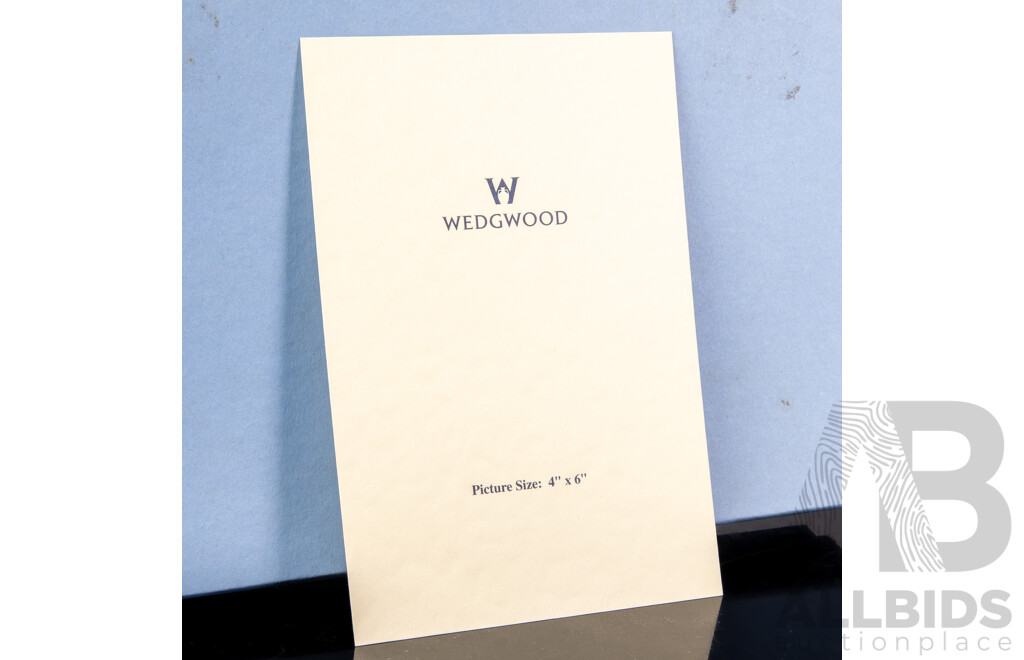 Collection Three Pieces Wedgwood Porcelain in Clio Pattern Comprising Frame, Clock in Original Boxes and Lidded Dish