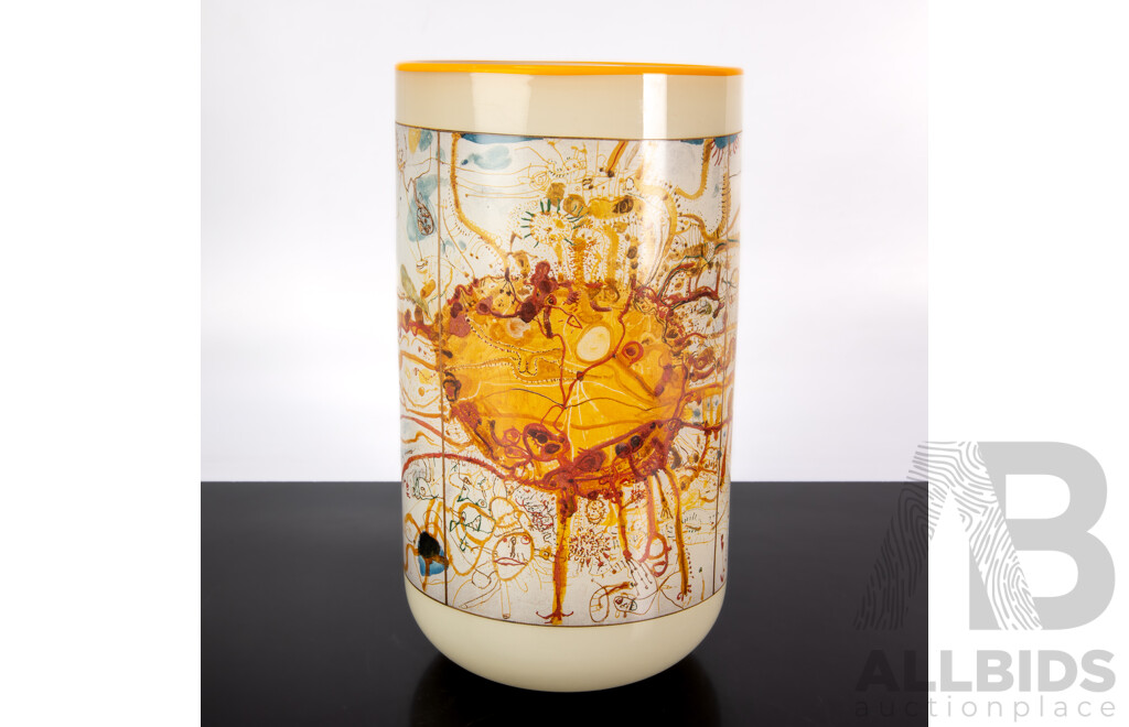 Limited Edition 45 of 200, National Gallery of Australia 2001 Glass Vase by Jonathon Baskett with John Olsen Print, Includes Certificate of Authenticity
