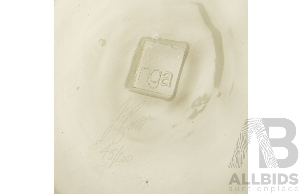 Limited Edition 45 of 200, National Gallery of Australia 2001 Glass Vase by Jonathon Baskett with John Olsen Print, Includes Certificate of Authenticity
