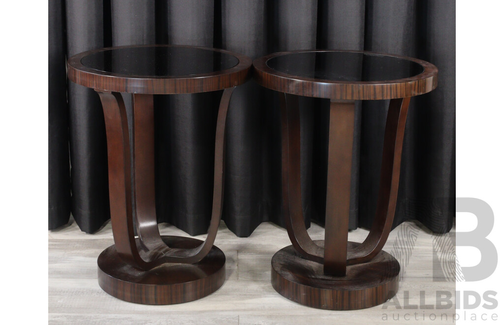 Pair of Modern Glass Top Art Deco Style Two Tier Side Tables
