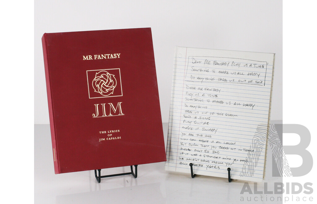 Limited Edition 17 of 900, 'Mr Fantasy: the Lyrics of Jim Capaldi'  Signed by Robert Plant, Steve Winwood & Aninha Capaldi, with 7 Inch Single, Genesis Publications, 2012, Hard Cover in Solander Case