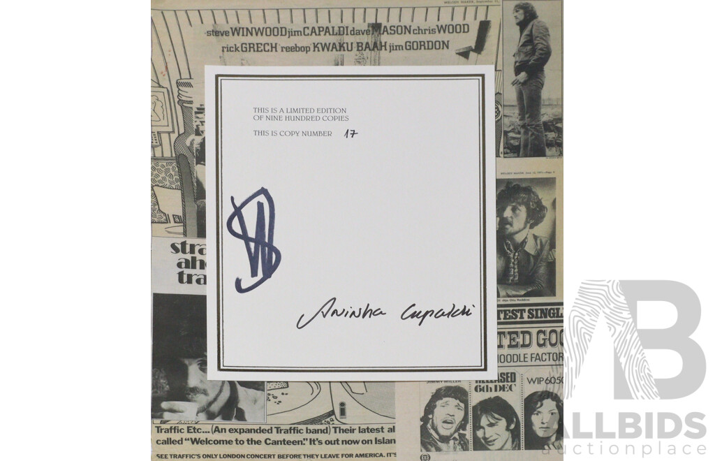 Limited Edition 17 of 900, 'Mr Fantasy: the Lyrics of Jim Capaldi'  Signed by Robert Plant, Steve Winwood & Aninha Capaldi, with 7 Inch Single, Genesis Publications, 2012, Hard Cover in Solander Case
