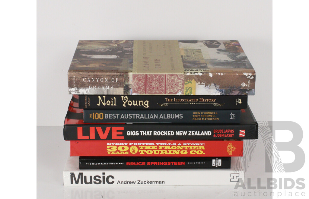 Collection Books Relating to Rock & Roll Including Canyon of Dreams, Music by Andrew Zuckerman Sealed in Plastic and More