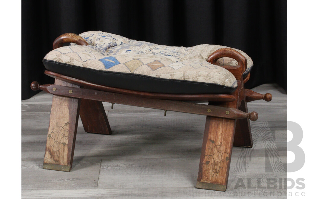 Timber Camel Stool with Inlaid Brass Detail