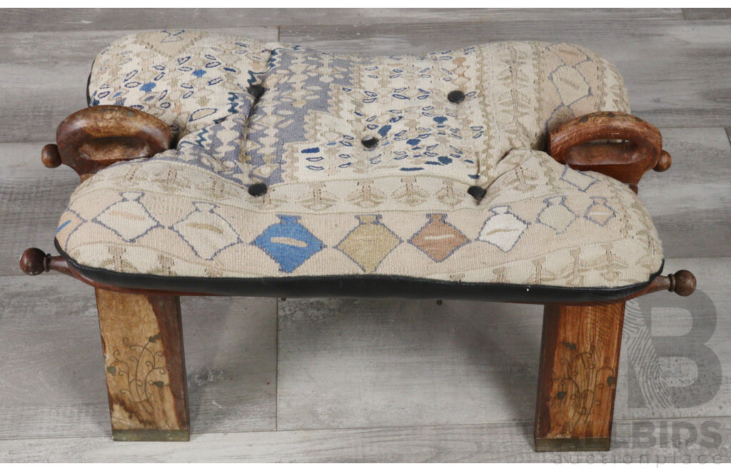 Timber Camel Stool with Inlaid Brass Detail