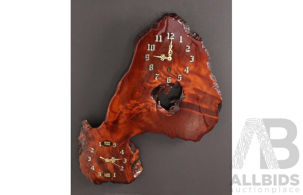 Large Redwood Burl Wall Clock with Tide Indicator