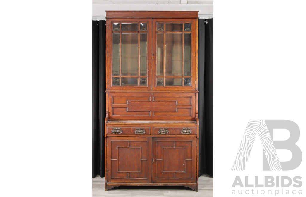 Edwardian Oak Bureau Bookcase