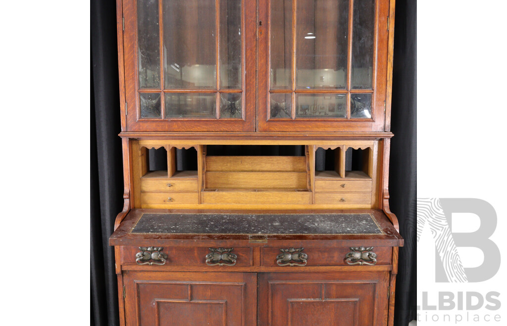Edwardian Oak Bureau Bookcase