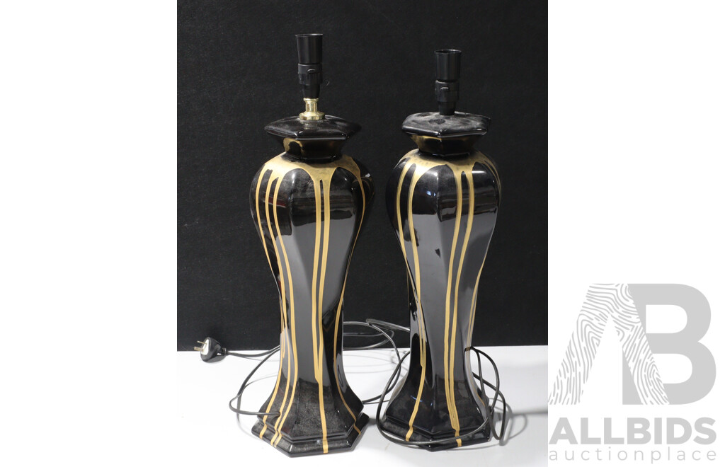 Pair of Black and Gold Ceramic Bedside Table Lamps