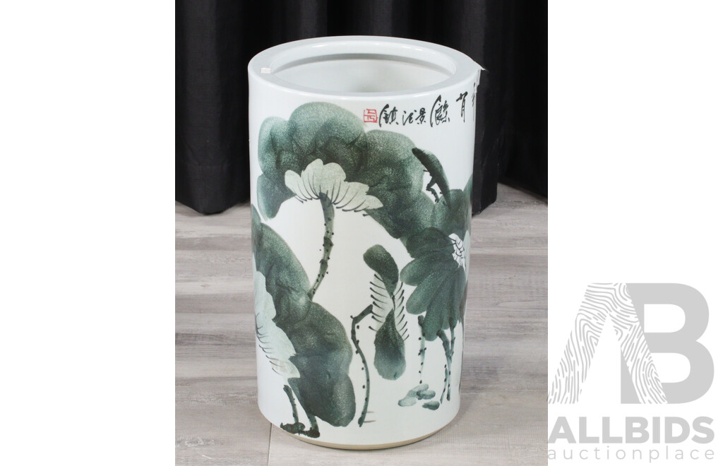 Large Chinese Ceramic Umbrella Stand with Koi Fish Decoration