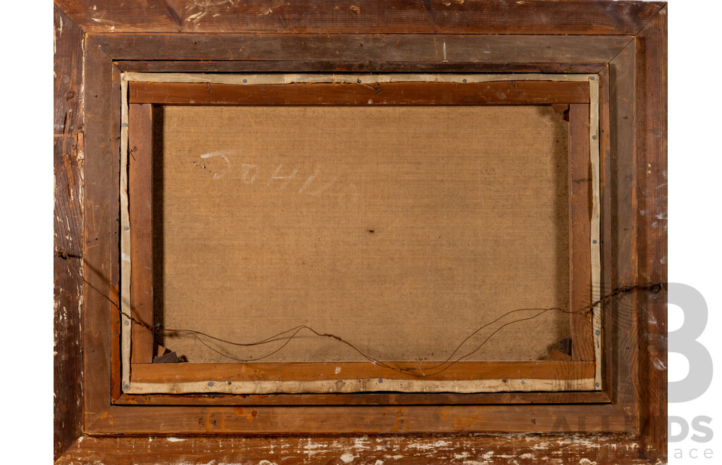 Artist Unknown, (c1905), Ships Arrival with Lighthouse in Distance, Wonderful Antique Original Oil on Canvas Cloth, 76 x 101 cm (frame)