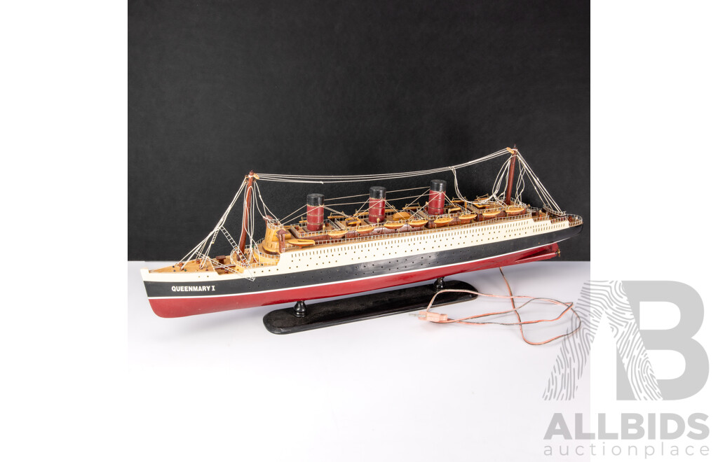 Vintage Timber Queen Mary I Display Ship with Illumination
