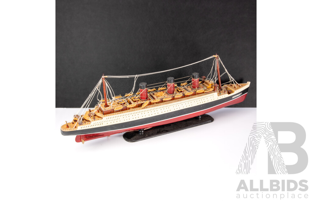 Vintage Timber Queen Mary I Display Ship with Illumination