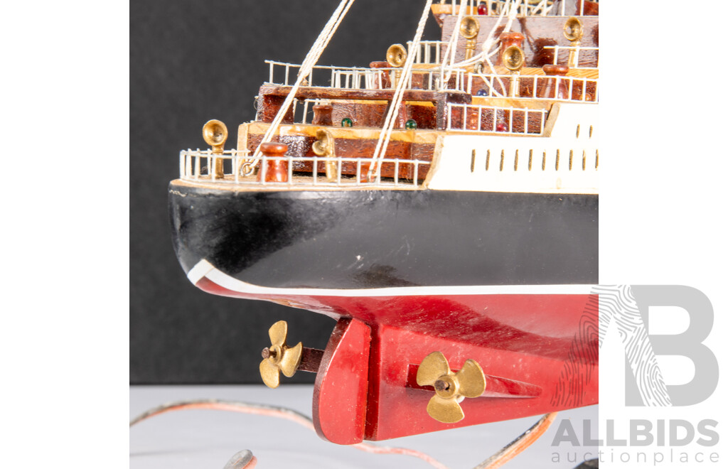 Vintage Timber Queen Mary I Display Ship with Illumination